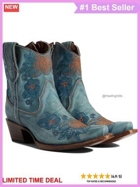 Corral Boots Leather Ankle Boots Floral Embroidered Snip Toe Block Heel